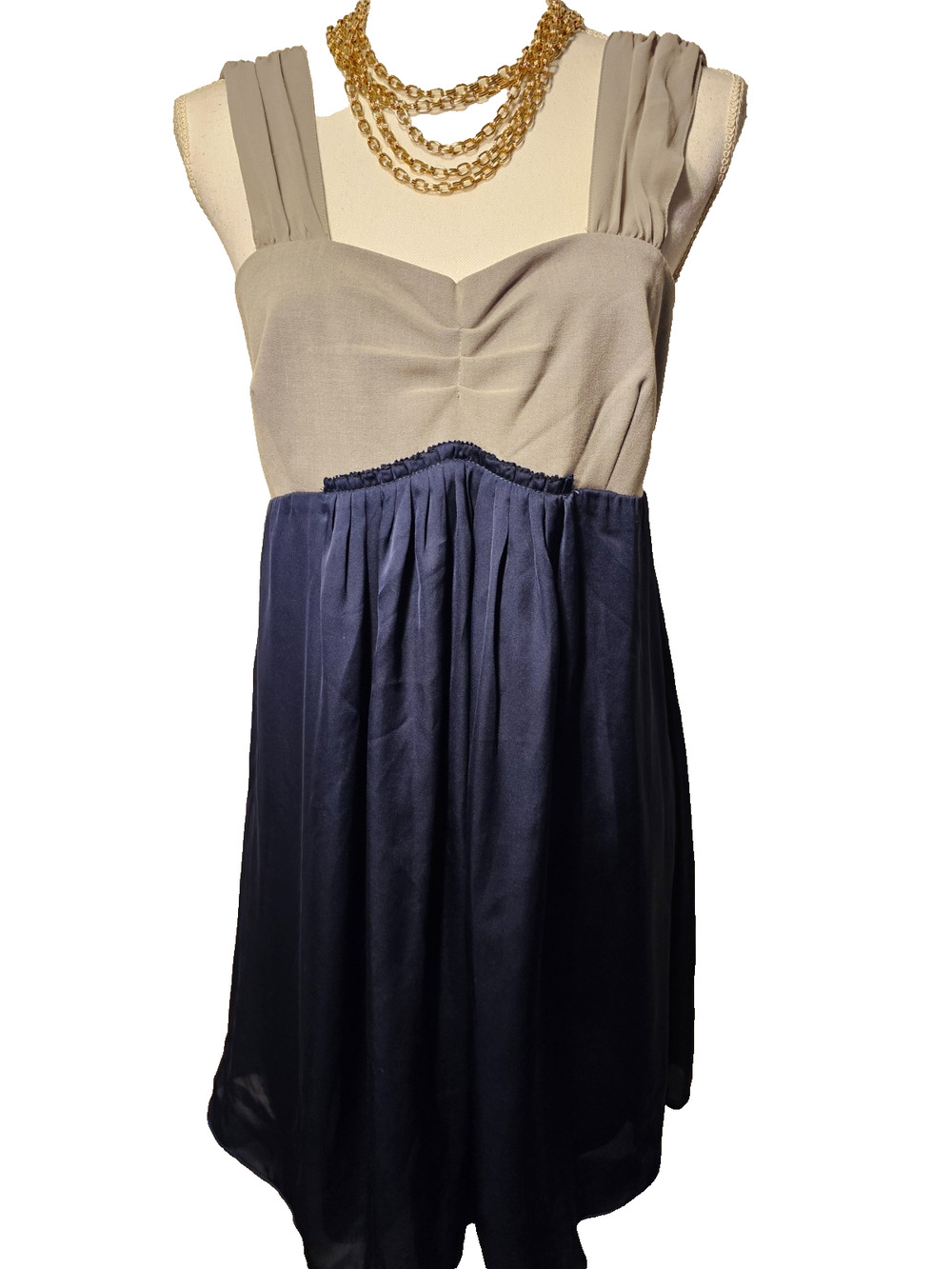 Love 21 Womens Gray Navy Empire Waist Bodice BabyDoll Cocktail Dress Size Medium